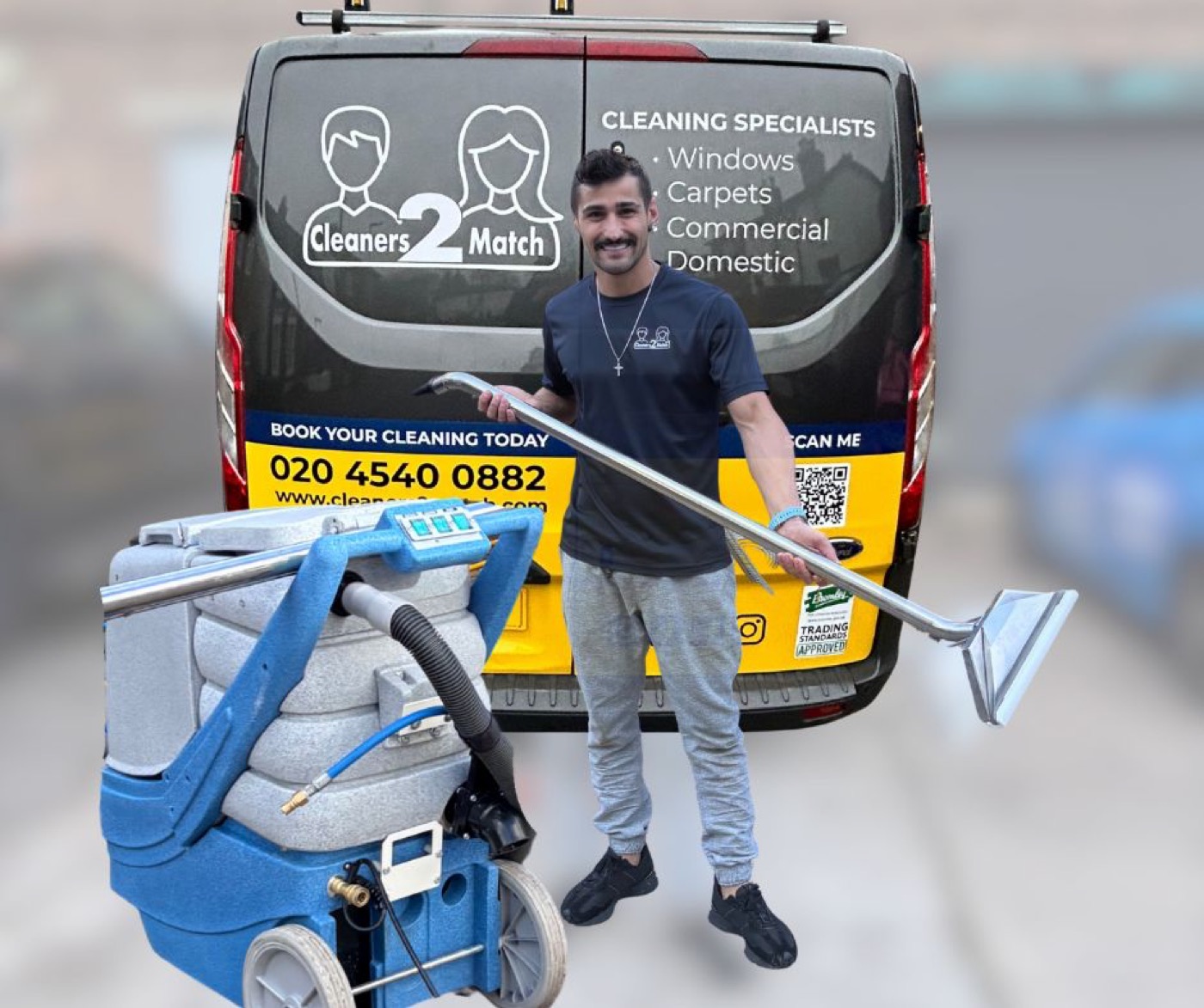 Cleaners2Match team with van and carpet cleaning equipment in Bromley